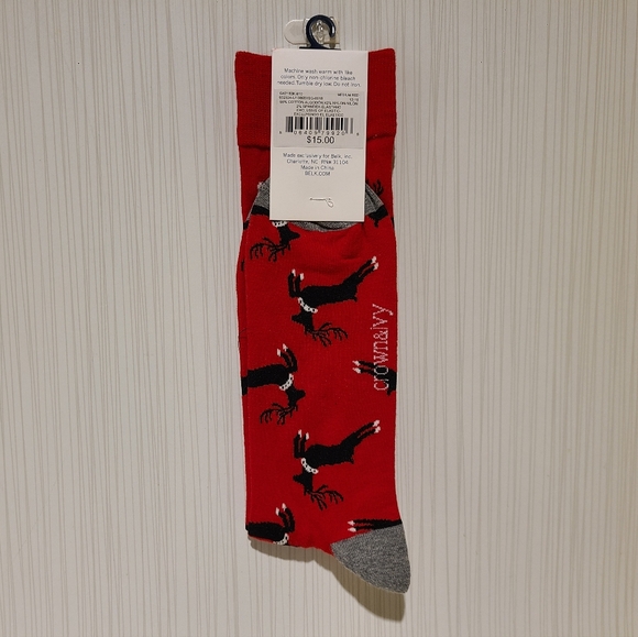 Reindeer Socks by Crown & Ivy Big & Tall For Men Shoe Size 11 to 16 Cotton - Picture 2 of 2